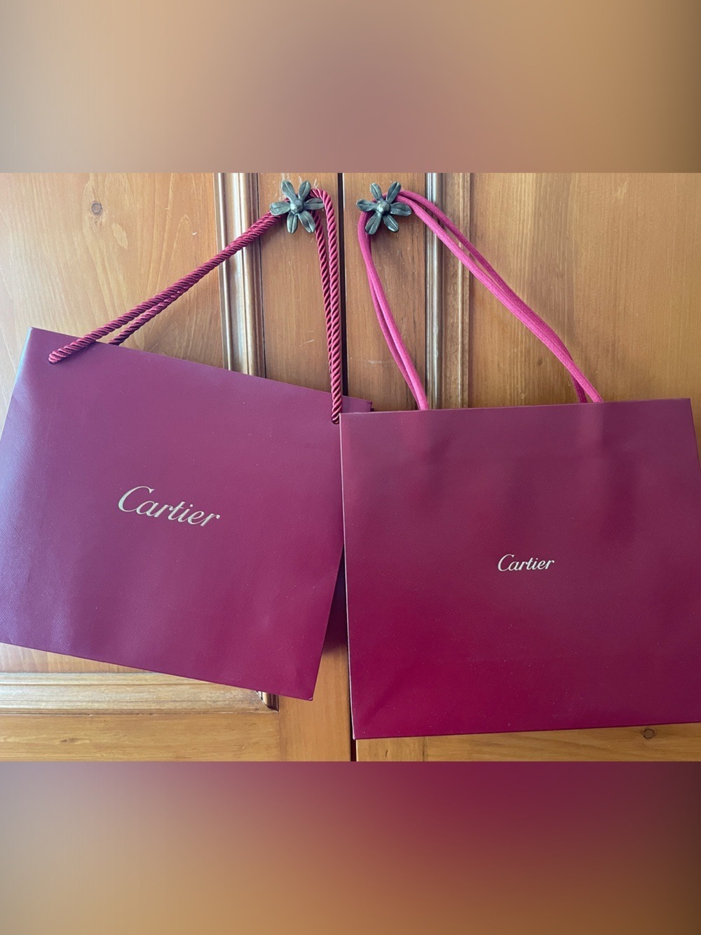 Authentic Cartier Burgundy Luxury Tote Gift Bags (Pair)